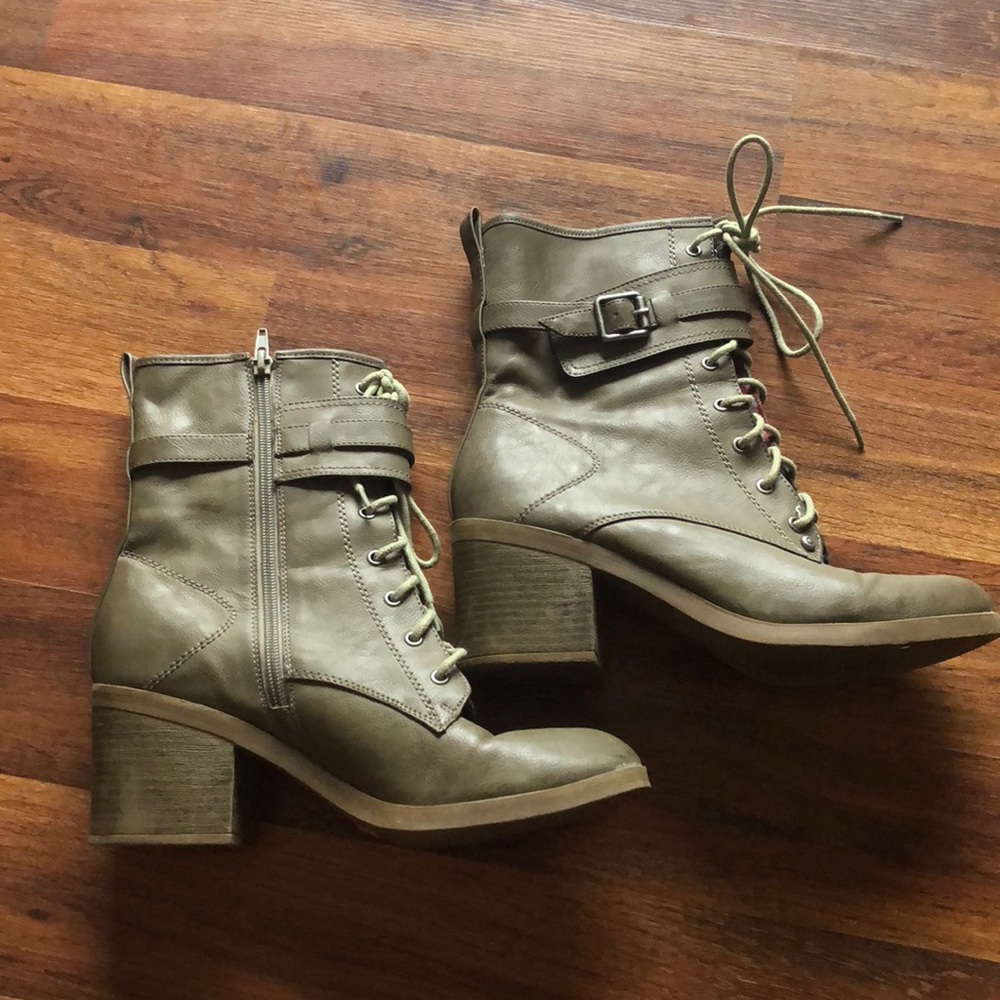 Gray combat boots
